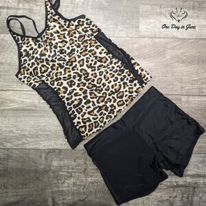 Rekita Mesh Accent Boy Short Tankini Swimsuit Size S